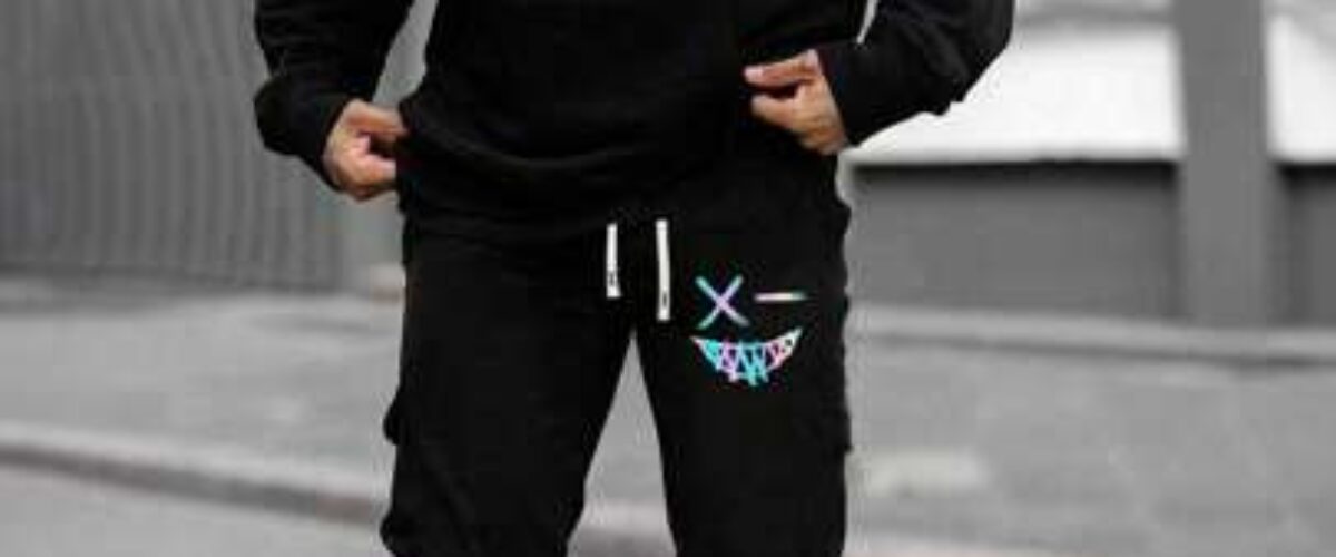 Men's Tracksuit Regular Fit, Face Printed Hooded Sweatshirt And Pants Set, Spring And Autumn